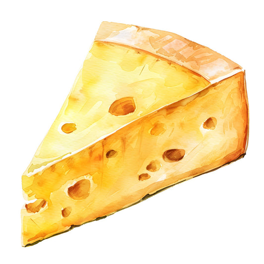 cheese, swiss cheese, holes, food, novelty, cream yellow, golden yellow, butter yellow, pale yellow, pale orange, food themed, kitchen, whimsical, playful, fun, cute, lighthearted, humorous, unique, conversation starter, children's, kid-friendly, breakfast theme, dairy, comfort food, illustration style, watercolor style