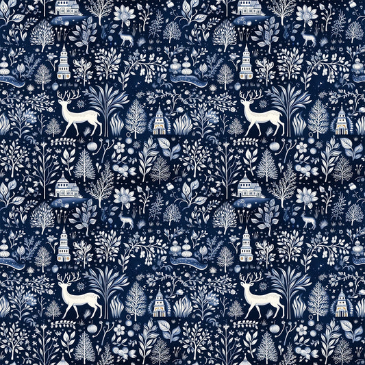 Delft Blue Winter Pattern 4 Quilting Cotton Fabric