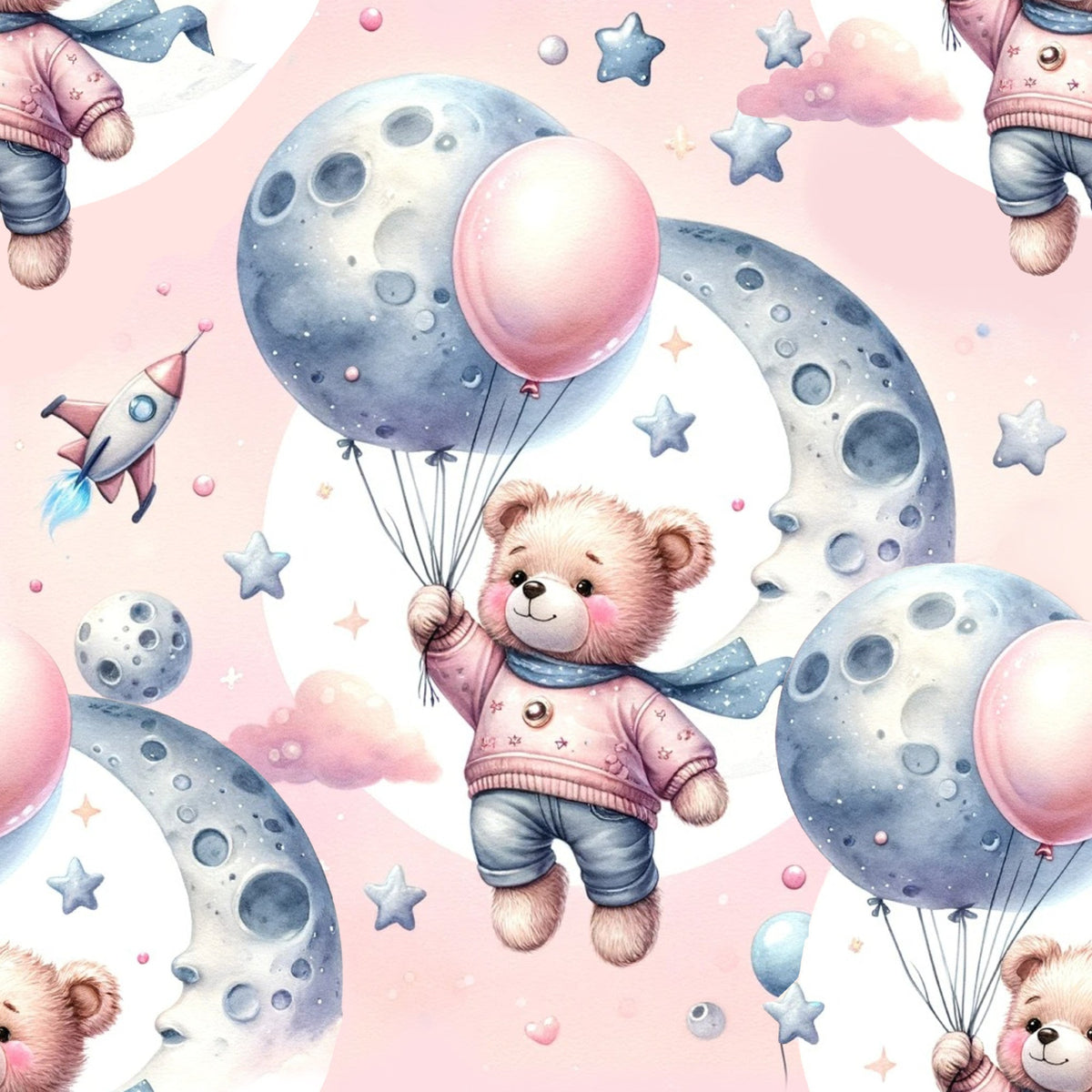 Rosy Balloon Cubs Pattern 2 Minky Fabric