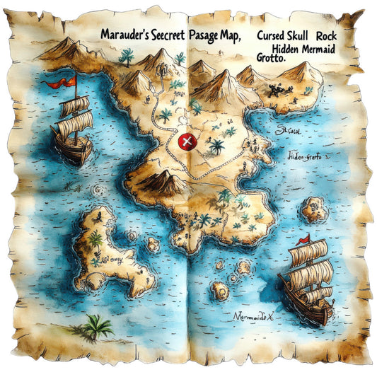 Pirate Treasure Map Fabric Panel 8