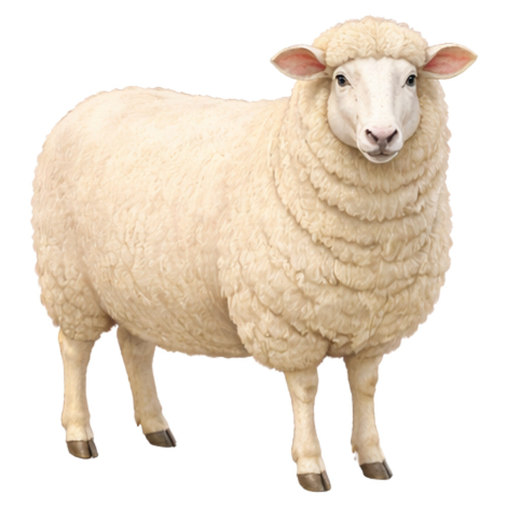 cream sheep, white sheep, farm animal, livestock, pastoral, farmhouse, rustic, country, wool, fleece, beige, cream, tan, natural tones, earthy, cottage core, agricultural, bucolic, barnyard, livestock portrait, animal illustration, whimsical, folk art, traditional, charming, cute animals, domestic animals, shepherd theme, woolly, peaceful