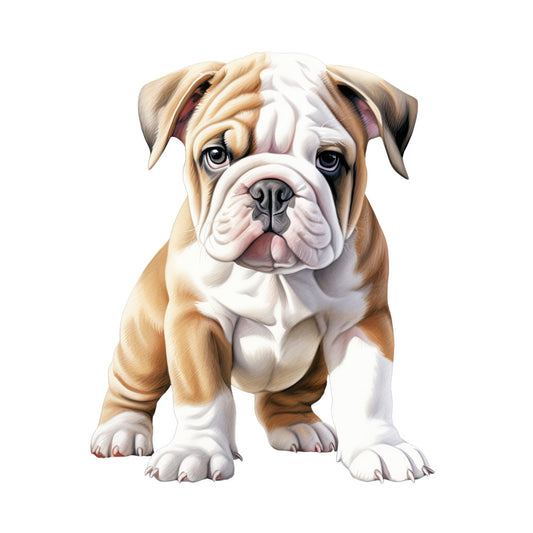 Watercolor Dogs Fabric Panel 9 features a detailed digital painting of a brown and white bulldog puppy on premium quilting cotton.