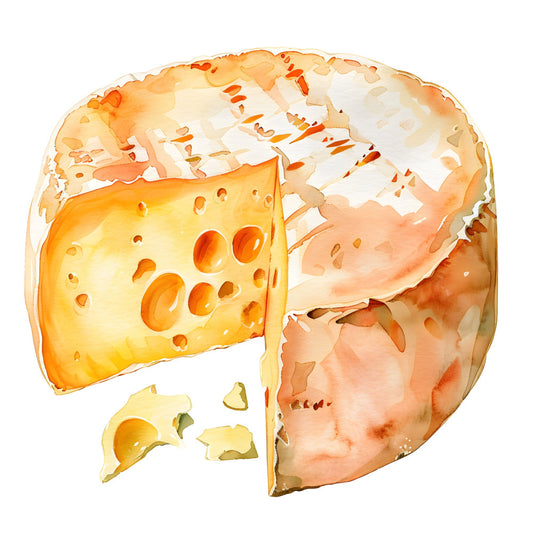 cheese, food, swiss cheese, holey cheese, cheddar, gouda, food theme, foodie, kitchen, culinary, golden yellow, cream, pale yellow, butter yellow, orange, warm tones, peach, rustic, farmhouse, country, cottage, whimsical, playful, realistic, detailed, illustration style, gourmet, culinary theme, farm to table, food lover