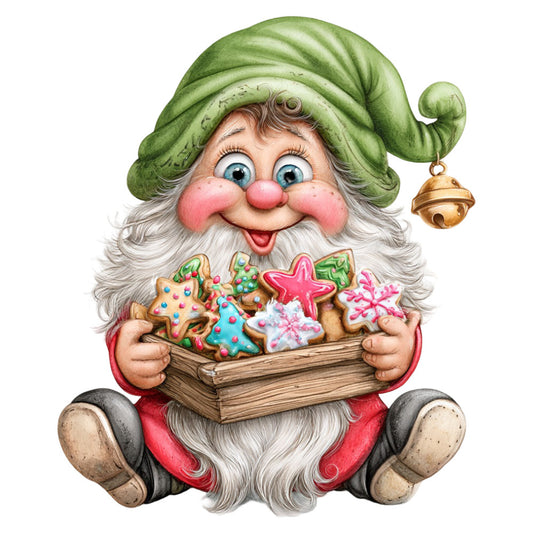 gnome, christmas, holiday, whimsical, festive, gingerbread, cookies, red, green, white, cream, gold, jolly, vintage, traditional, rustic, charming, bearded gnome, decorative, seasonal, winter, nostalgic, cheerful, cute, playful, jingle bell, folk art, fairy tale, magical