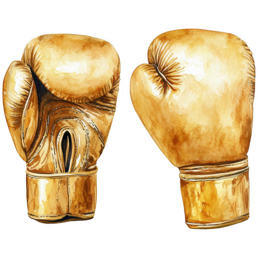 gold boxing gloves, golden tan, brown, cream, sports theme, boxing, athletic, masculine, vintage, retro, sports equipment, fighting gloves, pugilism, boxing match, heavyweight, sports illustration, vintage sports, nostalgic, decorative, novelty, hobby themed, man cave, sports fan, boxing enthusiast, athletic wear, vintage boxing, neutral tones, warm colors, illustration style, detailed artwork