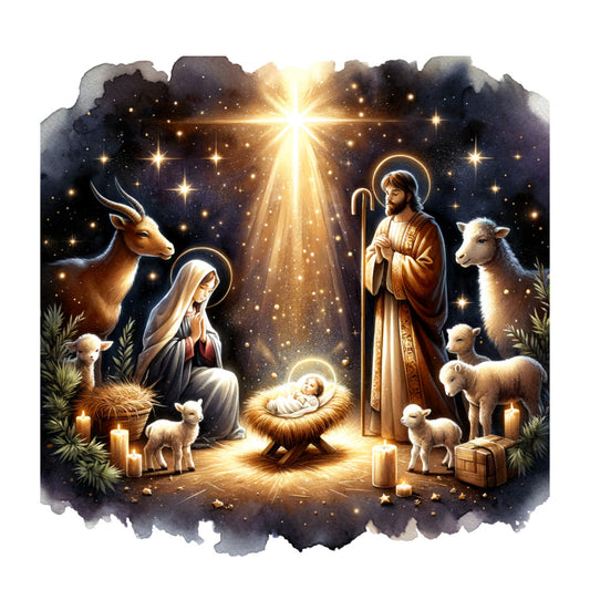 Golden Nativity Fabric Panel 12