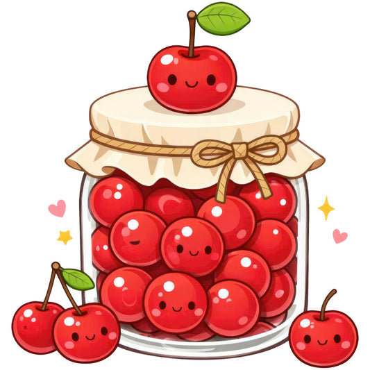 bright red, cream, tan, brown, green, cherry red, cute, whimsical, kawaii, smiling faces, apples, fruit, nature, farm, farmhouse, retro, vintage, sweet, playful, hearts, stars, jar, preserved, homemade, cottage core, rustic, summer, spring, cheerful, happy