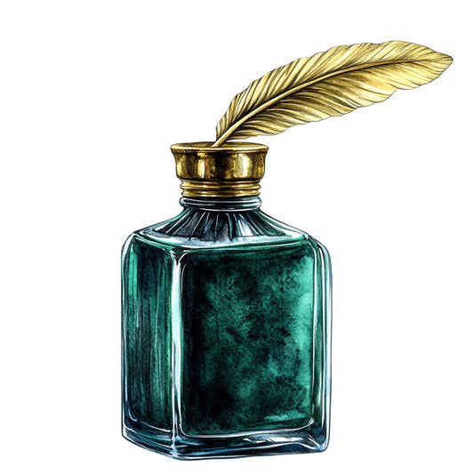 teal, emerald green, forest green, gold, brass, vintage, elegant, literary, feather, quill pen, ink bottle, steampunk, bohemian, whimsical, writing, author, classic literature, antique, ornate, luxury, sophisticated, gothic, dark academia, nature inspired, botanical, minimalist, illustration, detailed artwork, statement piece, art deco
