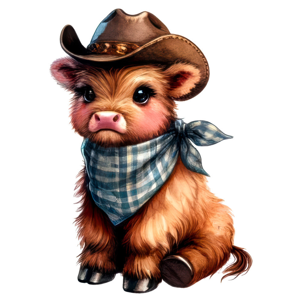 cowboy cow, western, rustic, farmhouse, cattle, brown, tan, cream, golden brown, rose pink, dusty blue, navy blue, plaid, bandana, checkered, whimsical, cute, adorable, animal, livestock, country, folk art, primitive, novelty, children, kids, baby, farm theme, cottage core, playful