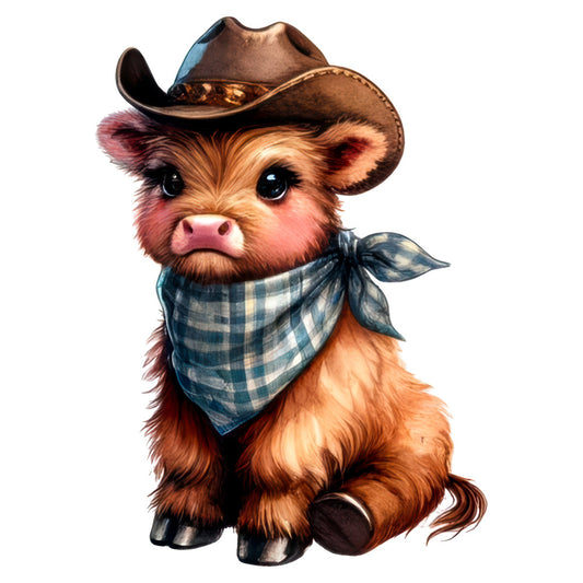 cowboy cow, western, rustic, farmhouse, cattle, brown, tan, cream, golden brown, rose pink, dusty blue, navy blue, plaid, bandana, checkered, whimsical, cute, adorable, animal, livestock, country, folk art, primitive, novelty, children, kids, baby, farm theme, cottage core, playful