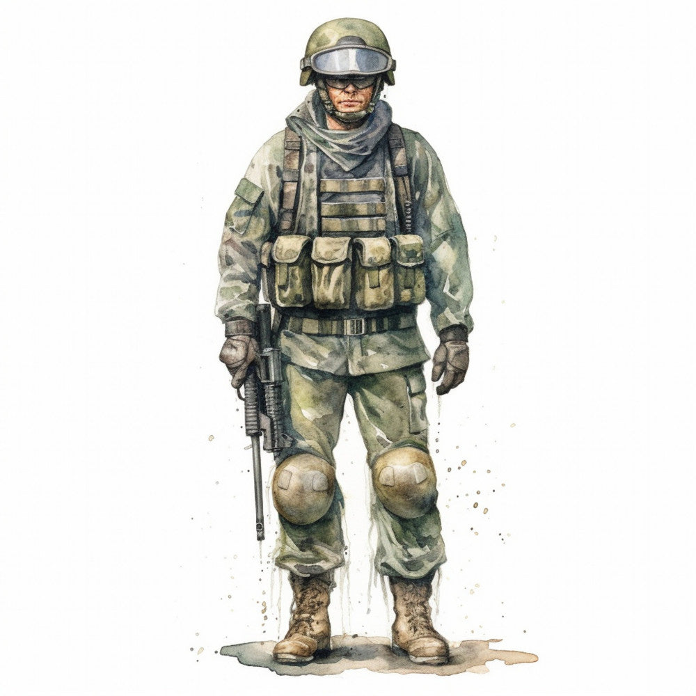 soldier, military, camouflage, tan, khaki, olive green, sage green, gray, brown, beige, camouflage pattern, digital camo, military uniform, armed forces, patriotic, tactical gear, combat, hero, service, uniform, realistic, detailed illustration, watercolor style, masculine, action, strength, contemporary, modern military theme, veteran appreciation