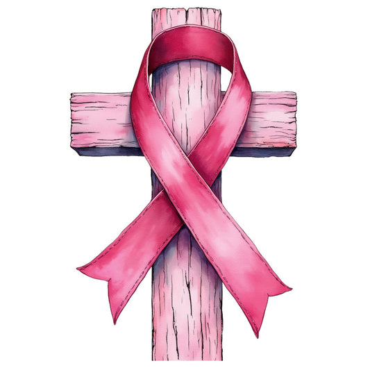 pink ribbon, wooden cross, breast cancer awareness, pink fabric panel, watercolor style, rustic wood, cancer support, hope symbol, medical awareness, quilting panel, cotton fabric, charitable cause, survivor support, pink gradient, textured wood grain, inspirational imagery, fabric craft panel, sewing project, awareness ribbon, health advocacy