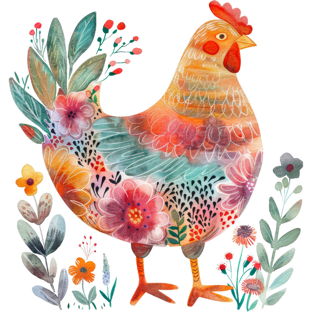 Folk Chicken Fabric Panel 24