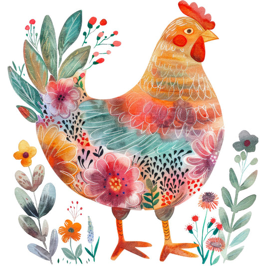 Folk Chicken Fabric Panel 24