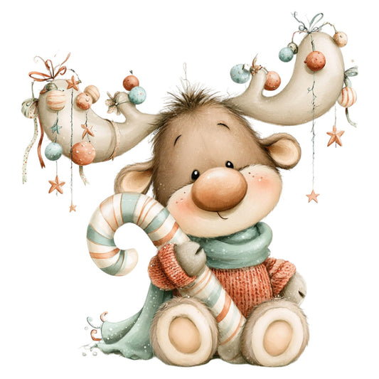 whimsical, adorable, cute animal, bear, teddy bear, holiday, christmas, ornaments, decorative balls, stars, candy cane, sage green, coral orange, cream, soft pastels, vintage, nostalgic, children's, baby, nursery, festive, playful, charming, illustrated, storybook, winter, seasonal, wall hanging, baby quilt, panel design