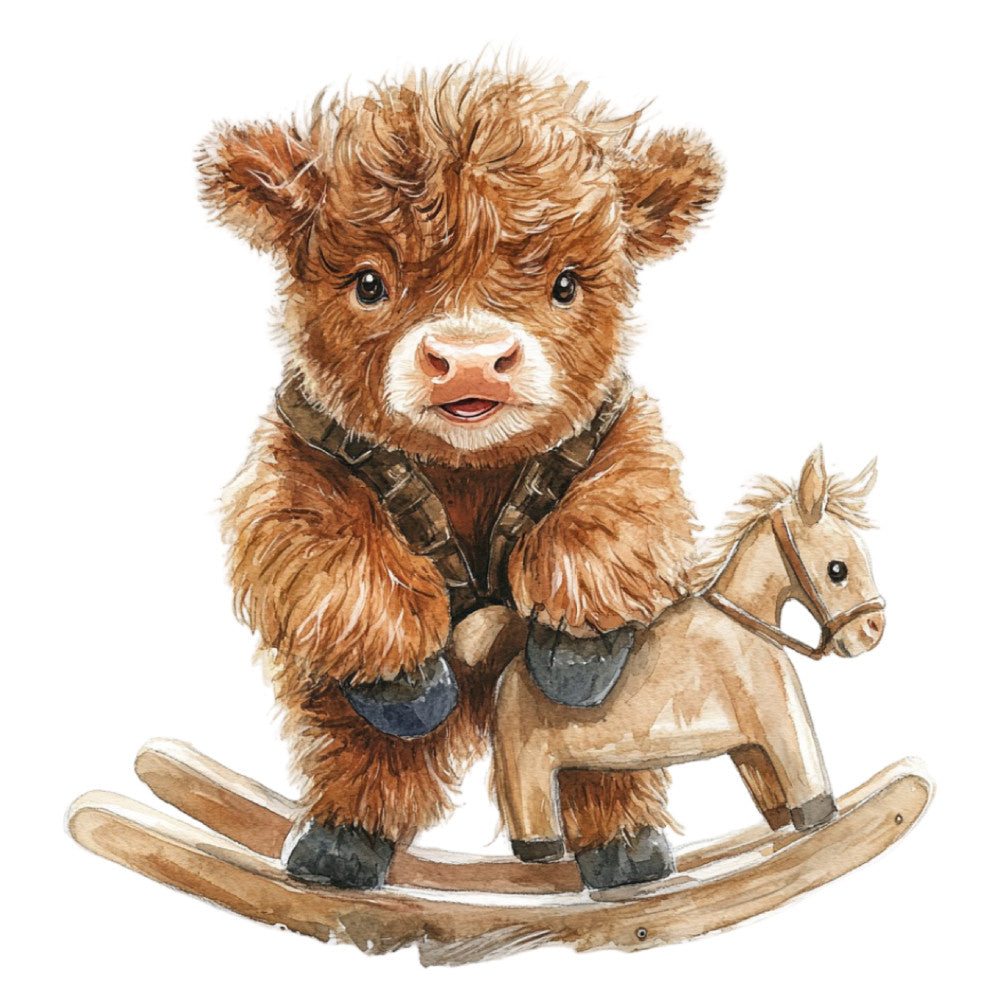 Cute Western Highland Cow Fabric Panel 2