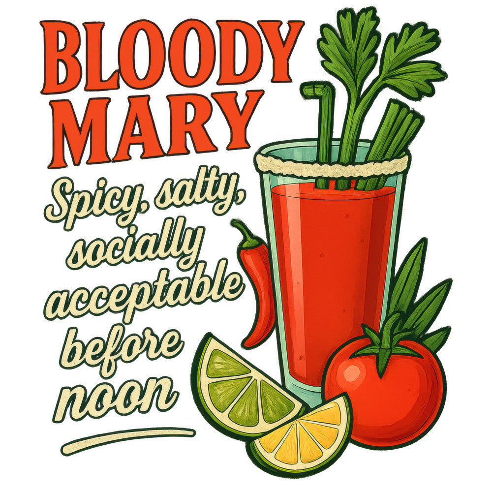 bloody mary, cocktail design, red tomato juice, green celery, lime wedge, chili pepper, bright red, forest green, yellow citrus, orange accent, vintage illustration, retro art style, drink recipe, bar theme, fabric panel, quilting cotton, spicy theme, vegetable garnish, beverage motif, kitchen decor