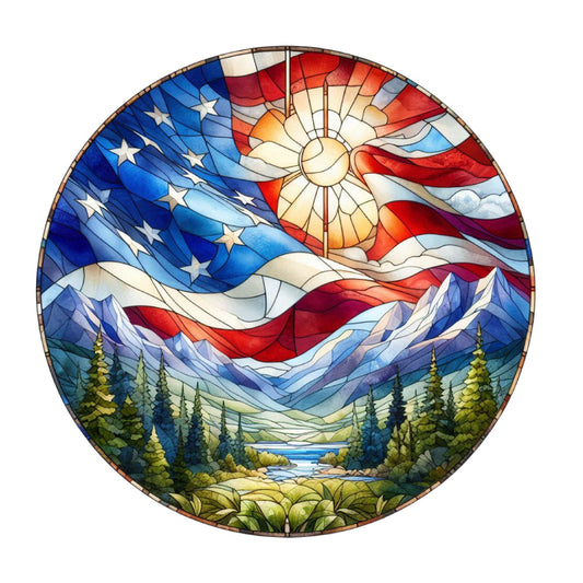 Round Stained Glass Patriotic Fabric Panel 19