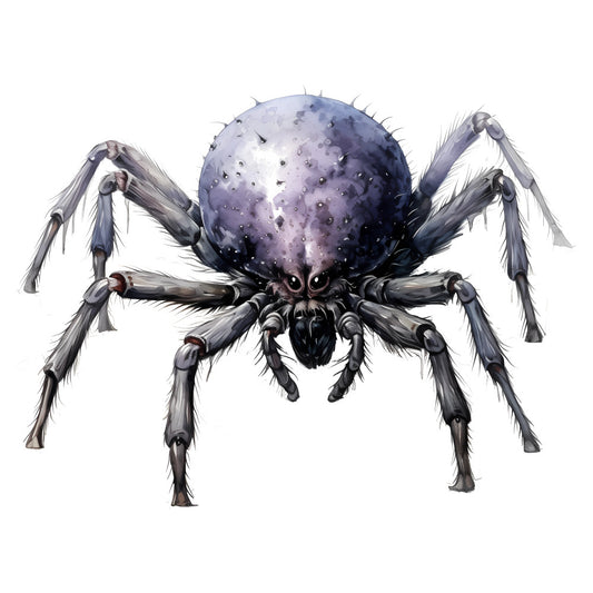 purple spider, dark purple, lavender, gray, black, arachnid, spiders, insects, creepy, gothic, halloween, fantasy, whimsical, dark whimsical, detailed illustration, creature design, nature illustration, spooky, mysterious, dark aesthetic, horror, supernatural, realistic, intricate detail, fantasy art, magical creatures, dark magic, steampunk, industrial style