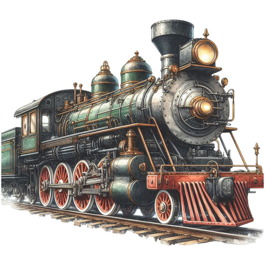 Watercolor Steam Train Fabric Panel 17