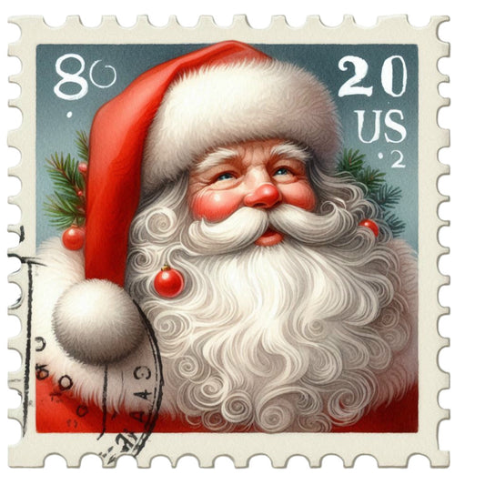 Santa Claus Postage Stamps Fabric Panel 13