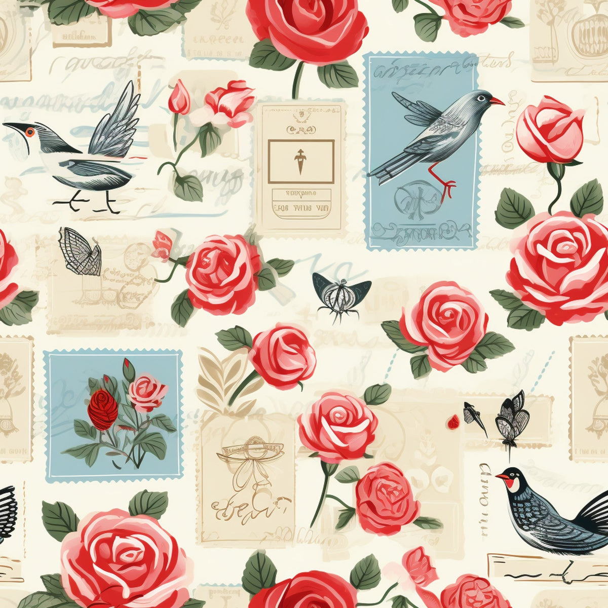 Postmarked Roses Pattern 12 Minky Fabric