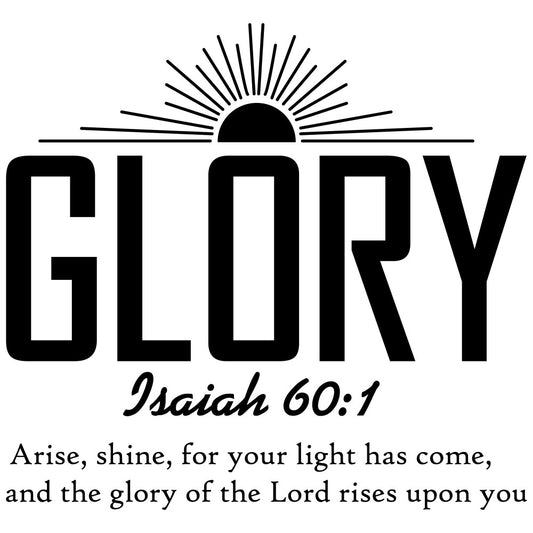 black, white, monochrome, sun rays, rising sun, biblical verse, isaiah 60:1, religious theme, christian faith, inspirational text, fabric panel, quilting cotton, scripture design, radiant sunburst, spiritual motif, faith-based, religious fabric, sunrise imagery, devotional design