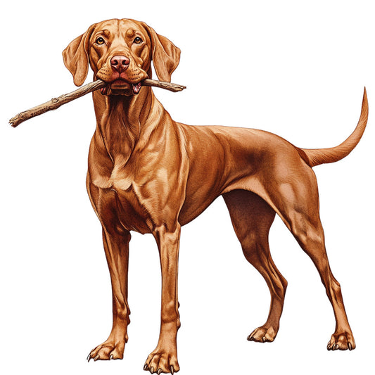 chocolate brown, golden tan, caramel, rust, dog portrait, labrador, hunting dog, retriever, realistic animal, wildlife, sporting dog, farm animal, country style, rustic, traditional, nature, pet lover, dog breed, stick, branch, detailed illustration, lifelike, naturalistic, home décor, wall art, country living, farmhouse style
