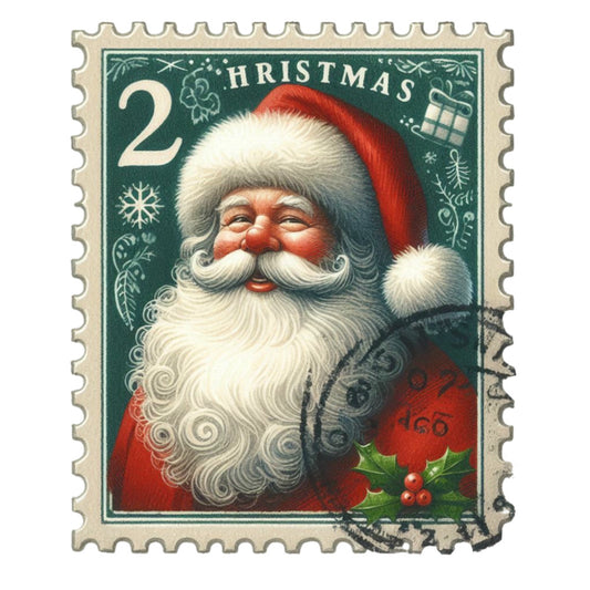 Santa Claus Postage Stamps Fabric Panel 15