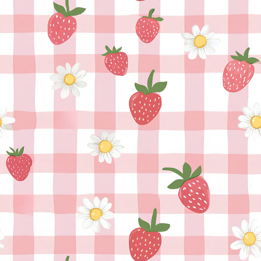 Berries with Flowers Gingham Pattern 17 Quilting Cotton Fabric