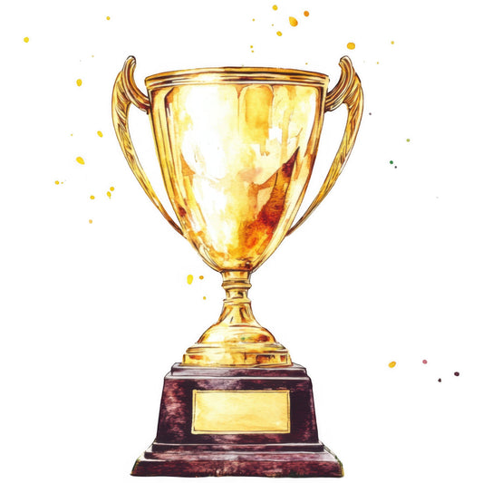 gold, golden yellow, cream, dark brown, burgundy, trophy, award, celebration, winner, achievement, success, elegant, sophisticated, vintage, ornate, decorative, motivational, inspiring, sports, competition, championship, victory, prestige, luxury, formal, special occasion, recognition, accomplishment
