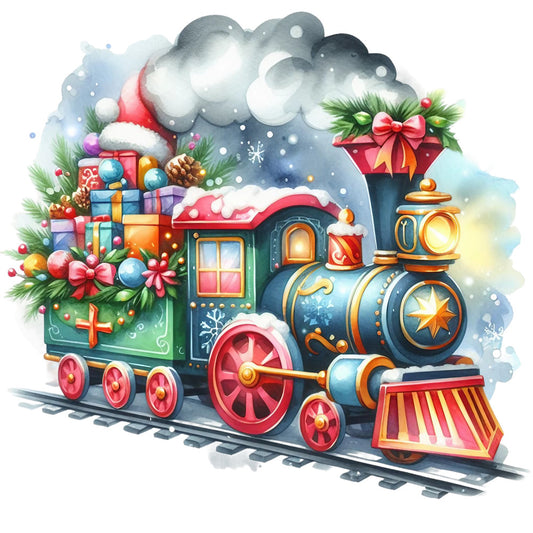 Christmas Spirit Trains Fabric Panel 17