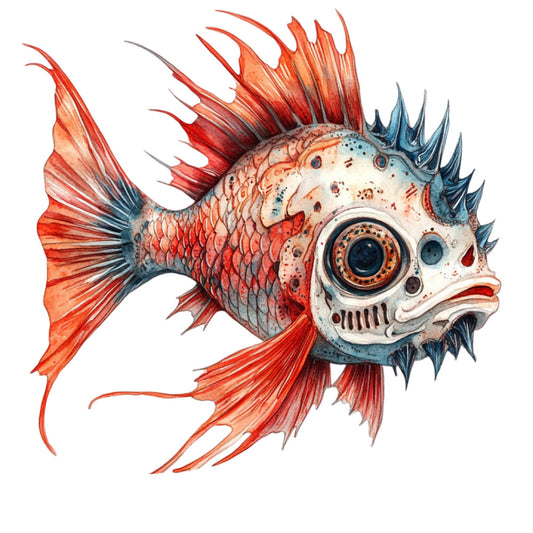 Watercolor Scary Fish Fabric Panel 2