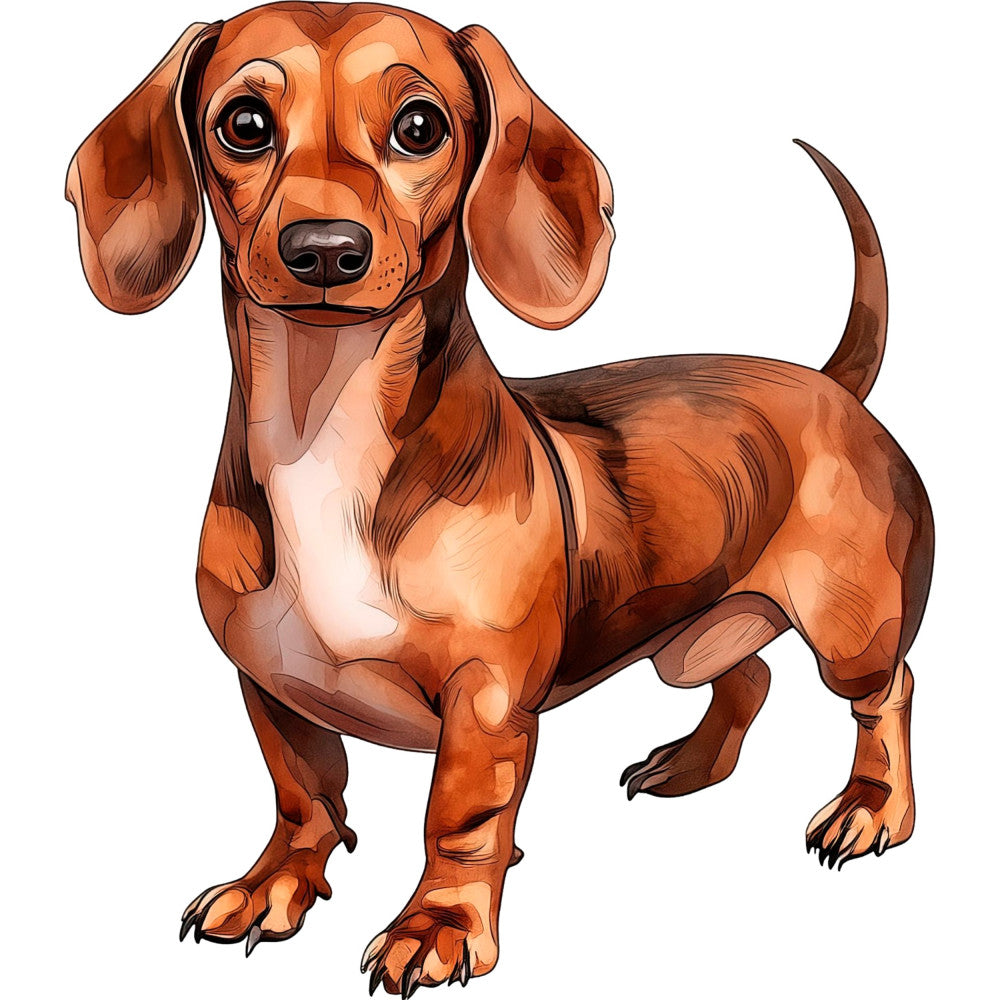 dachshund, dog, wiener dog, rust, rust orange, burnt orange, tan, brown, cream, animal, pets, dog lover, whimsical, cute, playful, illustration, cartoon, character, children's, kid's, novelty, dog breed, realistic, detailed, portrait, face, long body, short legs, sausage dog, animal lovers