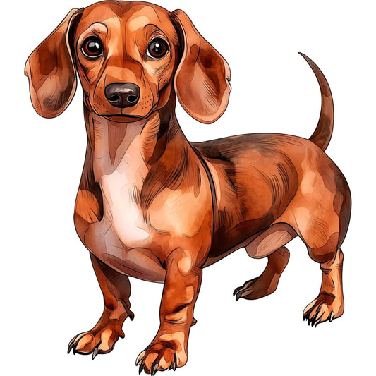 dachshund, dog, wiener dog, rust, rust orange, burnt orange, tan, brown, cream, animal, pets, dog lover, whimsical, cute, playful, illustration, cartoon, character, children's, kid's, novelty, dog breed, realistic, detailed, portrait, face, long body, short legs, sausage dog, animal lovers