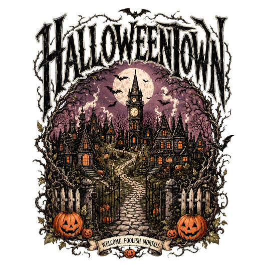 halloween, haunted house, spooky, pumpkins, jack-o-lantern, full moon, bats, gothic, dark purple, cream, orange, black, witchy, eerie, creepy, autumn, fall, horror, vintage halloween, victorian, castle, graveyard gates, skeleton, twisted branches, dark academia, trick-or-treat, october, seasonal, wall hanging, home decor
