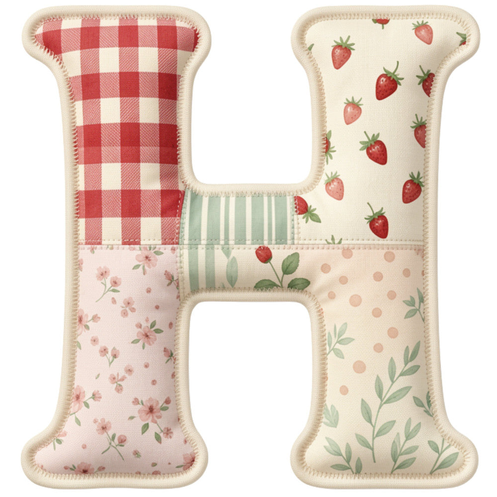 red gingham, strawberry, floral, gingham check, cottage core, vintage, farmhouse, red and white, cream, blush pink, sage green, spring, summer, nature, botanical, berries, flowers, polka dot, striped, letter h, patchwork, quilt block, traditional, country, rustic, garden, sweet, whimsical, cherries