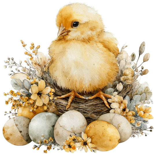 baby chick, yellow, cream, beige, tan, soft gold, pale blue, sage green, floral, botanical, spring, easter, baby animals, farmhouse, whimsical, gentle, sweet, nursery, baby quilt, wall hanging, eggs, nature, pastoral, tender, soft pastels, dried flowers, rustic charm, children's fabric, newborn