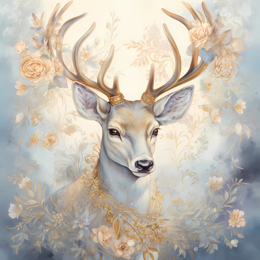 Light Blue and Gold Christmas Fabric Panel 43