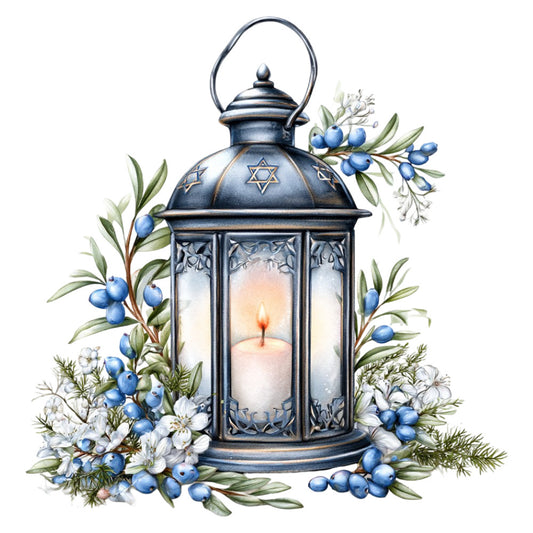 navy blue, metallic gold, white, cream, blueberries, botanical, floral, star of david, jewish, religious, spiritual, lantern, candle, elegant, traditional, vintage, nature, botanical illustration, berries, leaves, delicate, peaceful, memorial, hanukkah, judaica, sympathy, contemplative, heritage, classic