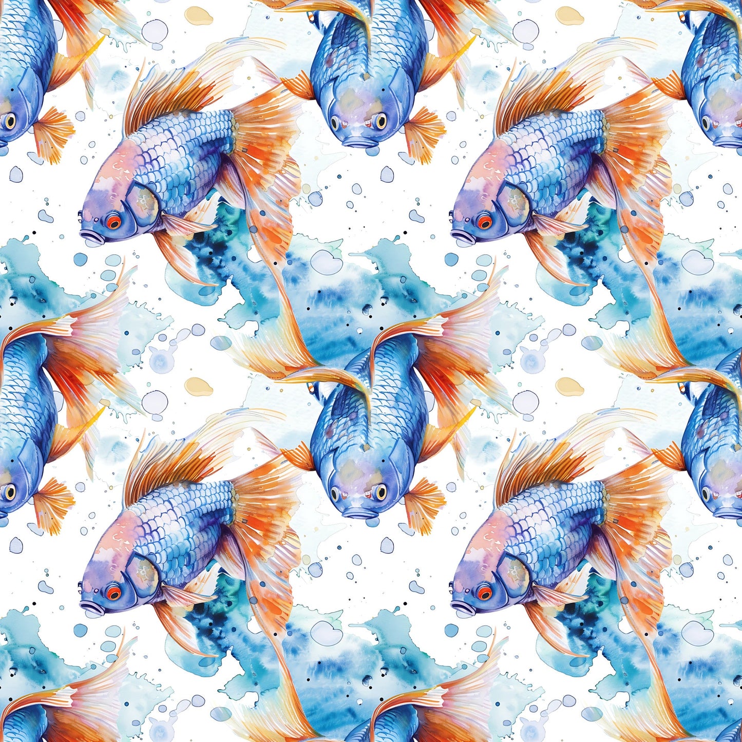 Watercolor Fish Pattern 10 Quilting Cotton Fabric