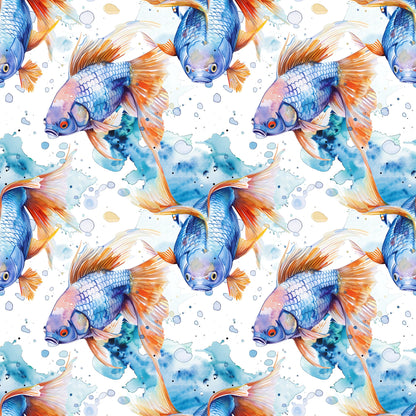 Watercolor Fish Pattern 10 Quilting Cotton Fabric