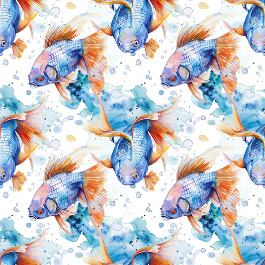 Watercolor Fish Pattern 10 Quilting Cotton Fabric