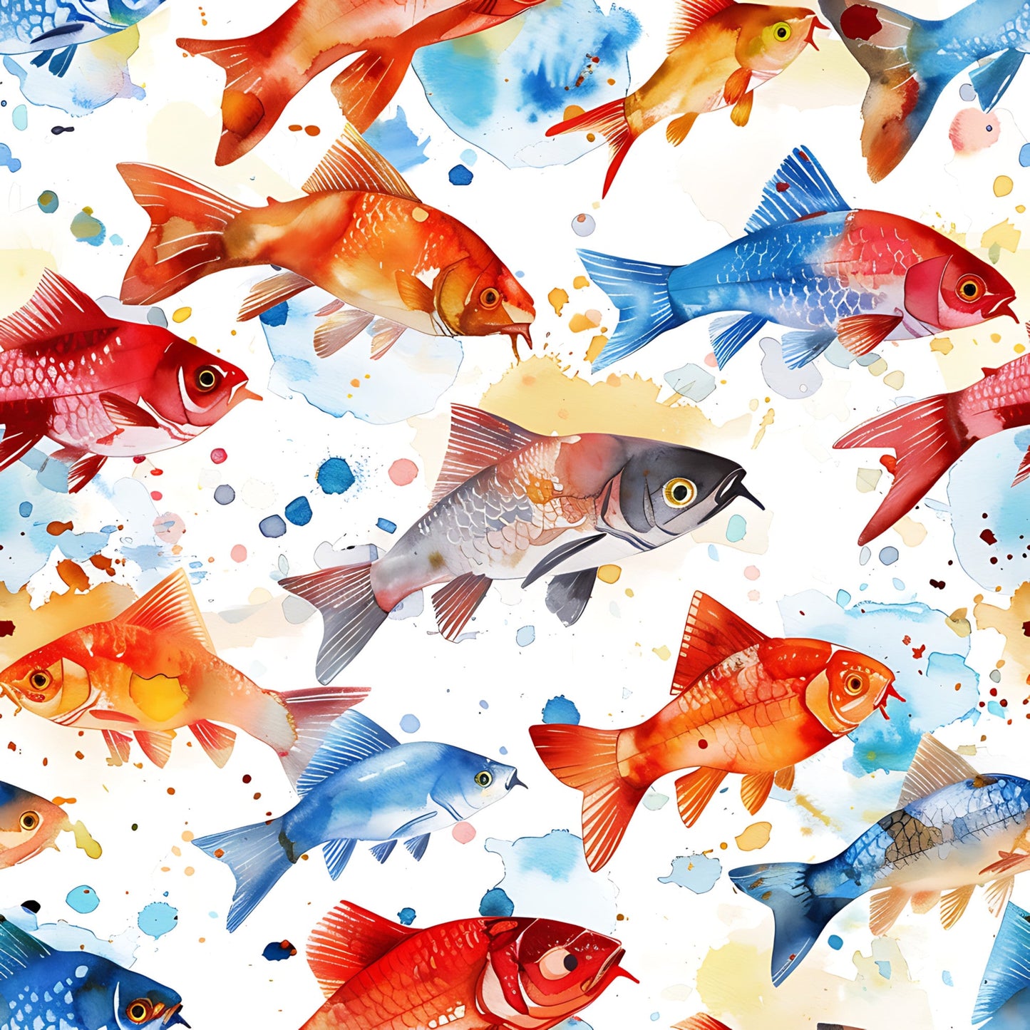 Watercolor Fish Pattern 17 Quilting Cotton Fabric
