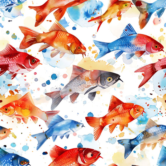 Watercolor Fish Pattern 17 Quilting Cotton Fabric