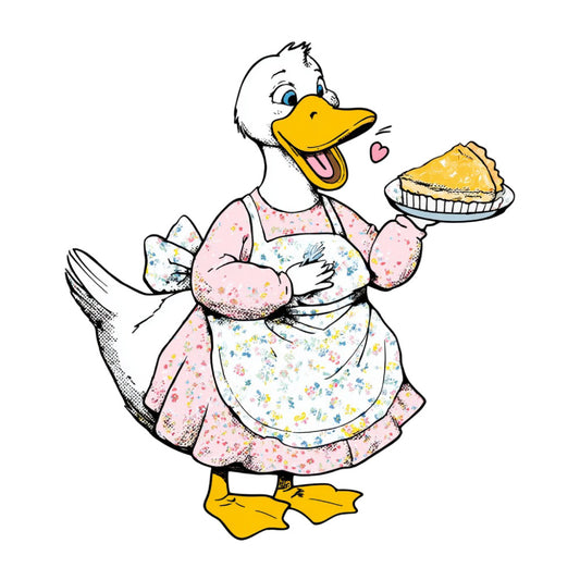 duck, farmhouse, floral, pastel pink, yellow, white, whimsical, animal, cottage core, country, apron, sweet, charming, vintage style, spring, summer, heart, cute character, novelty, adorable, cheerful, multicolor florals, kitchen theme, baking, pie, retro, decorative panel, children's, nursery, folk art