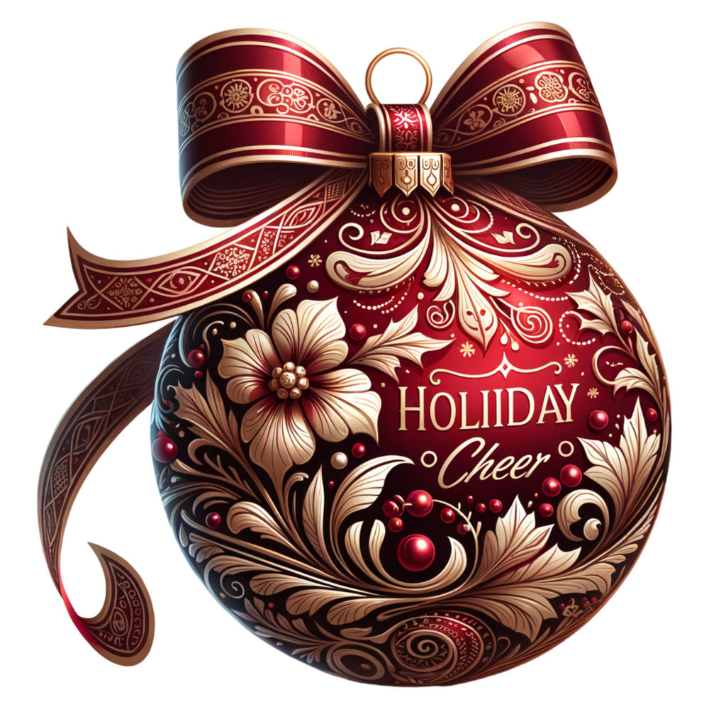 burgundy, deep red, gold, bronze, ornate patterns, christmas ornament, decorative bow, floral motifs, scrollwork, swirls, intricate details, festive, holiday themed, fabric panel, quilting cotton, ornamental design, seasonal decor, rich colors, elegant styling, winter motifs
