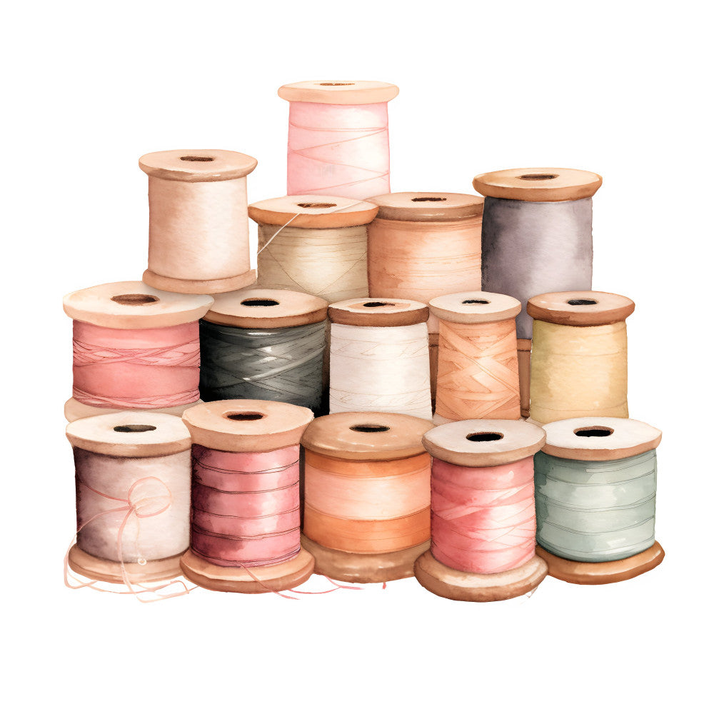 thread spools, vintage thread, embroidery thread, sewing supplies, craft thread, wooden spools, pastel pink, dusty rose, soft peach, cream, ivory, sage green, charcoal gray, coral, blush, vintage craft, sewing room, thread collection, haberdashery, crafting supplies, sewing notions, retro craft, cottage core, handmade, stitching, needlework, artisan supplies, vintage sewing, nostalgic, home craft