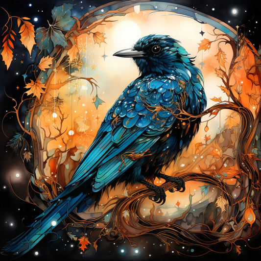 Watercolor Crows Fabric Panel 9