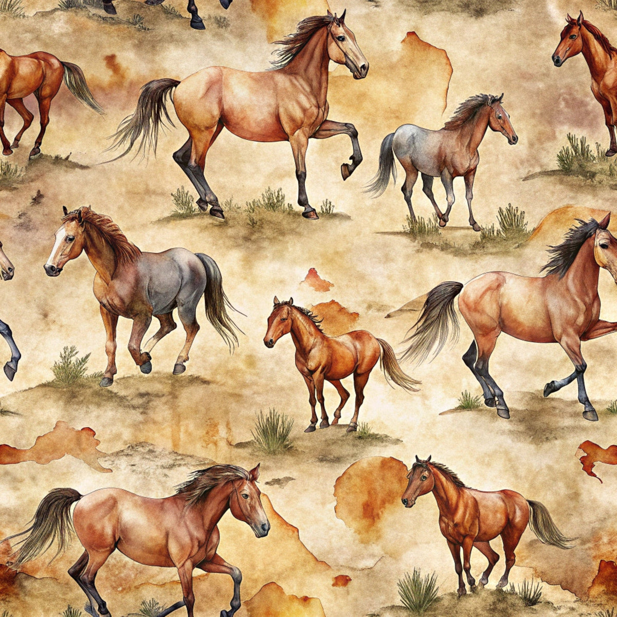 Galloping Mustangs Pattern 2 Minky Fabric